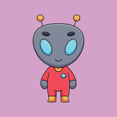 cute alien cartoon mascot doodle art hand drawn concept vector kawaii icon illustration