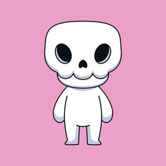 cute skull cartoon mascot doodle art hand drawn concept vector kawaii icon illustration