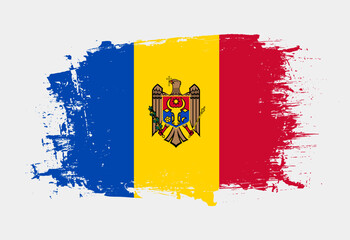Brush painted national emblem of Moldova country on white background