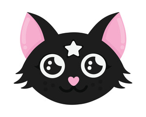 Doodle flat clipart. Cute cat face. All objects are repainted.