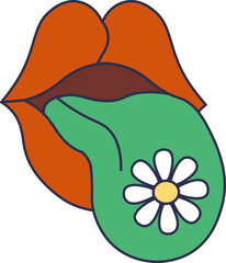 Sticking out tongue with blooming flower on it