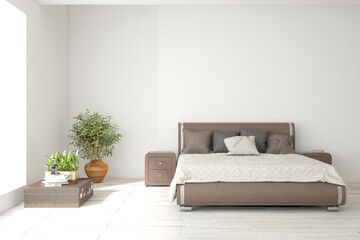 Soft color bedroom interior. Scandinavian design. 3D illustration