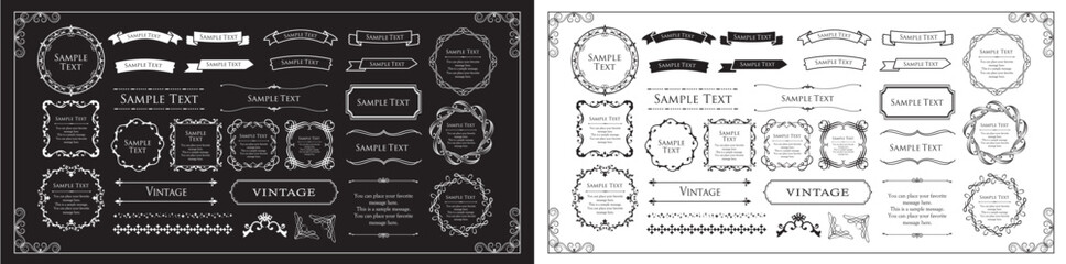 クリスマスモチーフのフレームデザインセット。ゴージャスでエレガントなデザイン素材