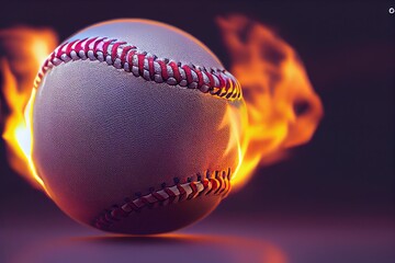 Baseball on fire, 80mm lens with isolated black background and CGI flames