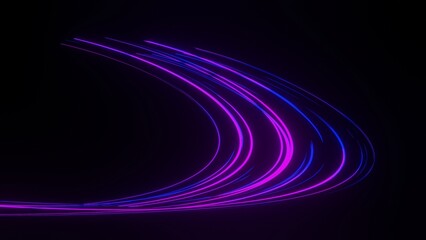 3d render of flash neon and light glowing on dark scene. Speed light moving lines.