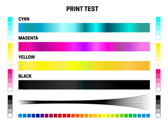 Print Test CMYK Calibration Illustration with Color Test for Cyan, Magenta, Yellow, Black and Many Colors.