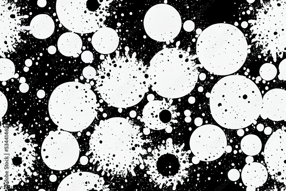 Aufkleber ink splatter seamless pattern. grainy surface distress texture. black paint spray blobs on white bac