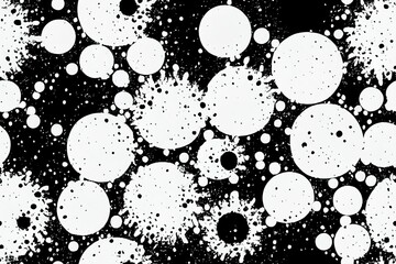 Ink splatter seamless pattern. Grainy surface distress texture. Black paint spray blobs on white background