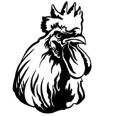 Abstract portrait of a angry rooster black contour illustration