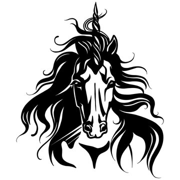 Abstract portrait of a unicorn black contour illustration