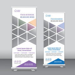 Roll-up banner template, real-state roll-up banner, corporate x-banner template, Business Roll-Up Set. Standee Design. Banner Template, Abstract Blue Geometric Triangle Background