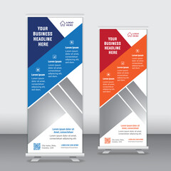 Roll-up banner template, real-state roll-up banner, corporate x-banner template, Business Roll-Up Set. Standee Design. Banner Template, Abstract Blue Geometric Triangle Background