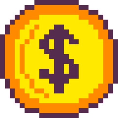 Pixelated dollar coin, arcade game interfaces