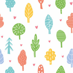 Vector, children's pattern with hand-drawn trees in the doodle style
