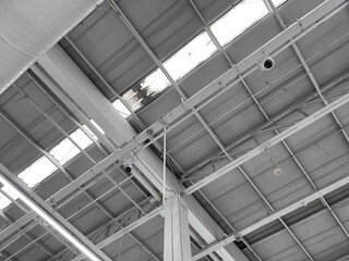ventilation cooling pipe systems under the ceiling in an industrial building.