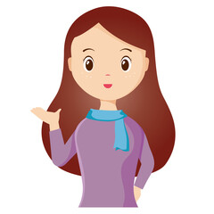 Woman avatar png flat color cartoon style. PNG illustration in flat style