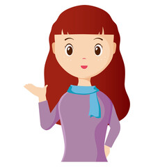 Woman avatar png flat color cartoon style. PNG illustration in flat style