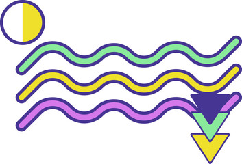 Wavy lines, pointers and arrows with sun icon