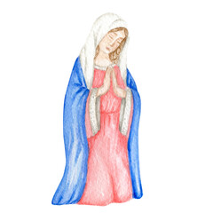 Madonna, Saint Virgin Mary watercolor illustration isolated on white background. Mother of God - obrazy, fototapety, plakaty