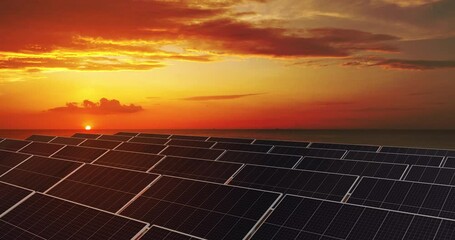 Eco power concept time-lapse video ecology solar power station panels energy at sunset dramatic sky time-lapse in the beach landscape electrical innovation nature environment slow motion Movement 