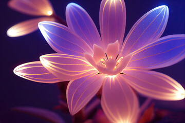 Flowers on dark background in neon light close up