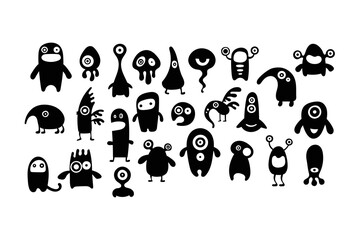 Monster doodle. face comic emotions or emoticon doodle. Isolated vector illustration icons set