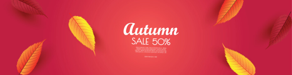 Abstract vector illustration Autumn sale background with falling autumn leaves.