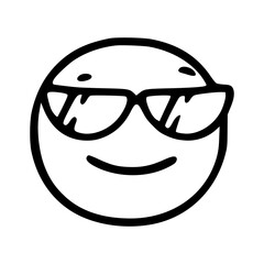 Cool emoticon with glasses in doodle style