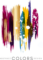 Colorful hand drawn decoration element from brush strocks. Abstract creative design from gold, blue, violet, yellow paint lines.