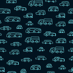 Kids pattern with cars. Vector seamless background in doodle style.
