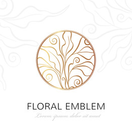 Floral linear emblem. Vector elegant design element.