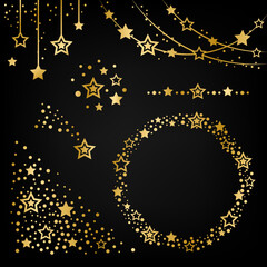 Star design elements. Golden decorative ornaments collection.