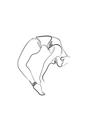 Hand drawn line art illustration of Tandavasana pose or character woman standing in a Yoga.