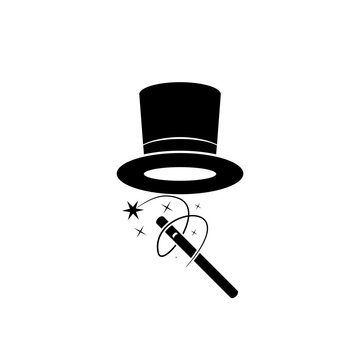 recommend clip art: Magic hat and wand icon isolated on white background