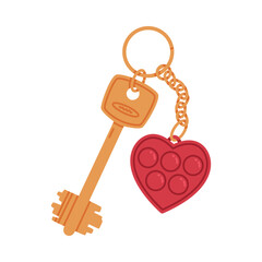 Trinket with Brass Key Hanging with Heart Keychain or Keyring Vector Illustration