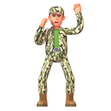 3d render of angry soldier in military uniform