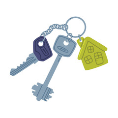 Trinket with Key Hanging with Keychain or Keyring Vector Illustration