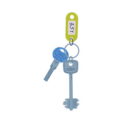 Trinket with Key Hanging with Keyring with Plastic Number Tag Vector Illustration