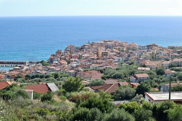Fototapeta na wymiar Marina di Camerota - Panorama del borgo dalla strada provinciale