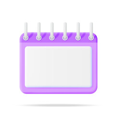 3D Paper Spiral Wall Calendar Isolated. Render Calendar Icon. Schedule, Appointment, Organizer, Timesheet, Important Date. Time Management Concept. Minimal Vector Illustration