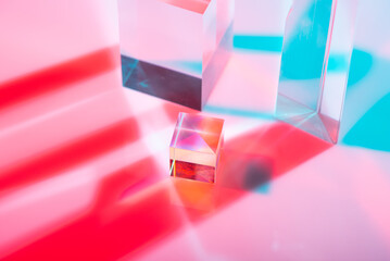 Glass crystal prism. Multicolor light effect