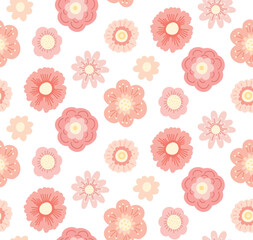 Delicate vector pattern with flat hand drawn flowers on a white background. Tender cartoon ditsy background. Pastel floral texture