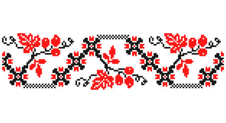 Embroidered good like old handmade cross-stitch ethnic Ukraine pattern. Ukrainian towel ornament, rushnyk called, vector.