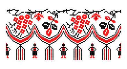 Embroidered good like old handmade cross-stitch ethnic Ukraine pattern. Ukrainian towel ornament, rushnyk called, vector.