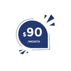 90 dollar price tag. Price $90 USD dollar only Sticker sale promotion Design. shop now button for Business or shopping promotion
