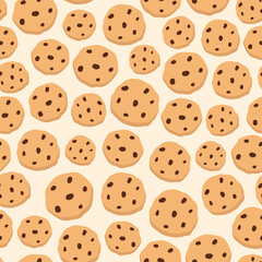 Obraz premium Hand drawn chocolate chip cookie. Vector seamless pattern. Background with homemade pastries.