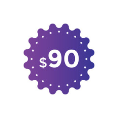 90 dollar price tag. Price $90 USD dollar only Sticker sale promotion Design. shop now button for Business or shopping promotion
