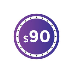 Obraz premium $90 USD Dollar Month sale promotion Banner. Special offer, 90 dollar month price tag, shop now button. Business or shopping promotion marketing concept 