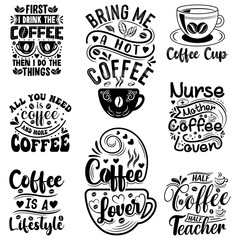 Set of Coffee t shirt, Coffee element bundle, coffee decorative element, coffee cup vector
