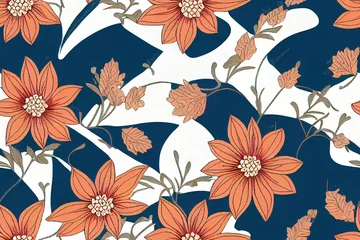 Tuinposter Seamless pattern with ethnic Japanese ornament elements. Folk flowers and leaves for print or embroidery © 2rogan